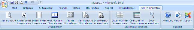 Seiten einrichten Excel AddIn - Seiten einrichten